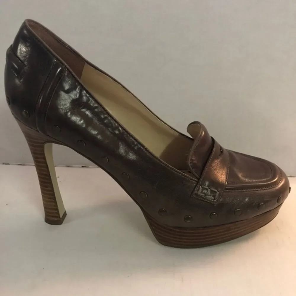 Enzo Angiolini Balinia Brown Leather Platform Heel Shoe Size 9